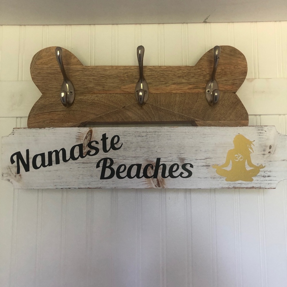 “Namaste Beaches” Yoga pose  whitewash wood sign